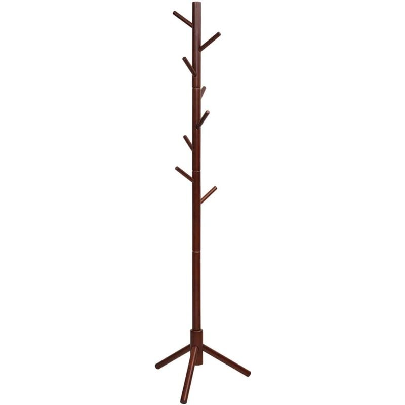 Ikodm - Porte-manteau, porte-manteau autoportant en bois d'hévéa avec 8 crochets, porte-manteau réglable en haauteur, porte-manteau pour