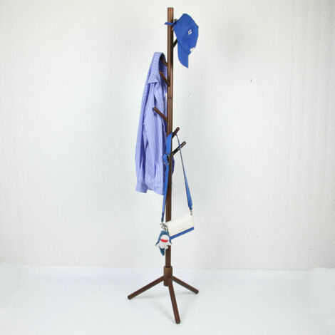 Porte manteau, Portemanteau en Bois Massif, Porte-vêtement, avec 8 Crochets pour vêtements, Sacs, Veste, pour entrée, Couloir, couleur noyer - RWPorte manteau