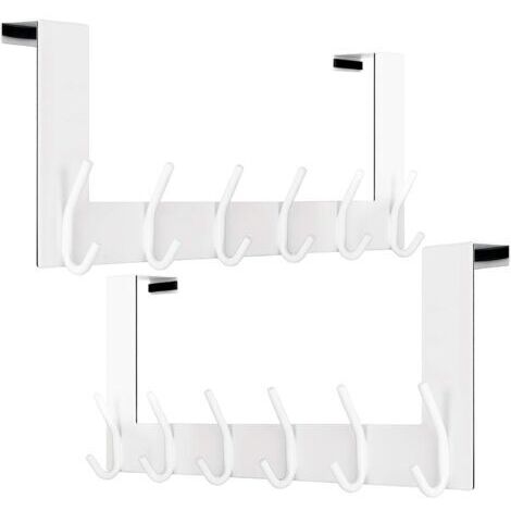 Porte Manteau pour Porte,Crochet Porte,Patere Porte avec 6 Crochets,Patère de Porte à Suspendre Salle de Bain,Chambre,4.5cm,Blanc,Lot de 2