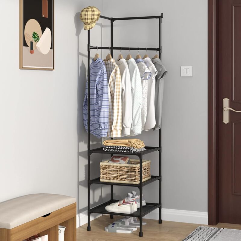 Aiducho - Porte-Manteau Sur Pied, Arbre à Un Étage Avec 3 Étagères, Étagère D'angle, Pour Entrée, Chambre à Coucher, Couleur Noir