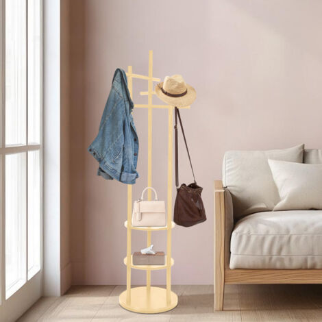 Porte-Manteau sur Pied en Bambou pour Vêtements Chapeaux Sacs Rangement avec 9 Crochets pour Salon Chambre