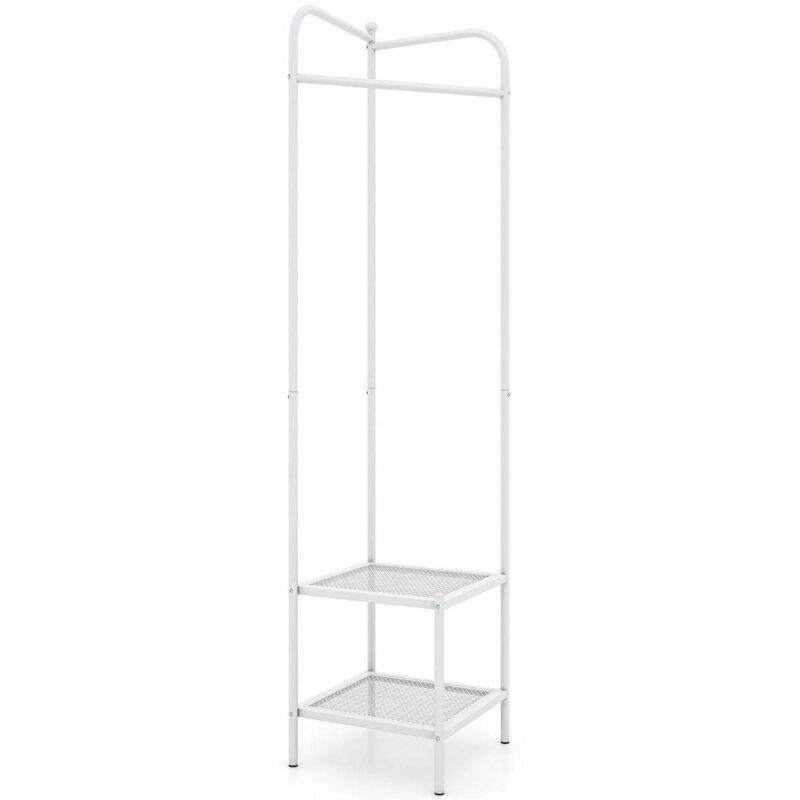 Porte manteau sur pieds 42,5 x 42,5 x 193,5 cm 2 en 1 multifonctionnel design contemporain en métal blanc