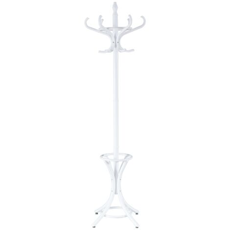 Porte Manteau sur Pieds avec 12 Crochets en Bois Massif pour Manteaux Chapeaux Parapluie 51 x 51 x 184 CM, Couleur Blanc CW6316 Maison Chic