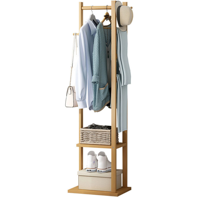 Porte Manteau Sur Pieds Bambou, Portant à Vêtements Polyvalent avec 3 Patères et Tringles Vestiaire d'Entrée Idéal Pour Maison Chambre Salon