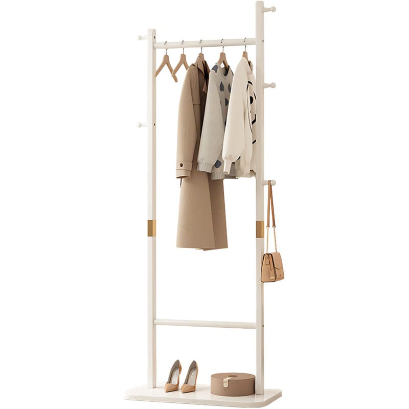 Sinbinta - Porte Manteau Sur Pieds Bois massif, Portant à Vêtements Polyvalent avec 5 Patères et Tringles Vestiaire d'Entrée - Blanc