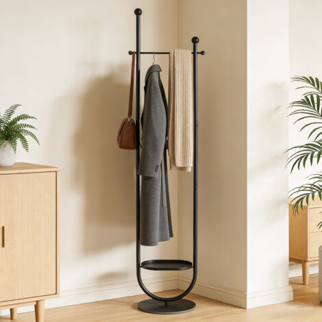 Porte-manteau sur pieds en Fer - 1 étagères et 1 tringles pour vêtements - Pour Entrée, Salon, Chambre