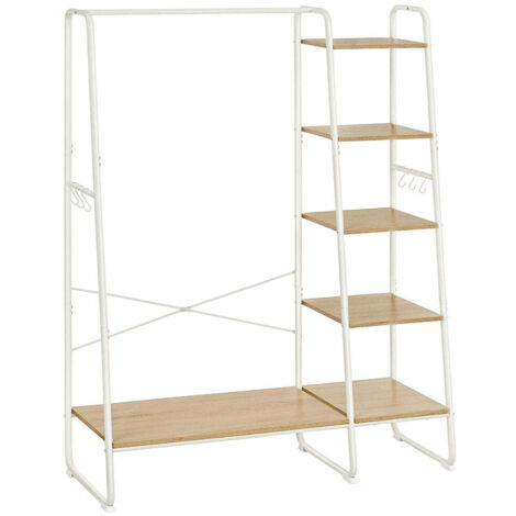 Porte-manteau sur pieds meuble 45 x 120 x 160 cm chaussure entrée vestiaire avec 5 étagèress de rangement 6 crochets pour chambre salon couloir style industriel blanc