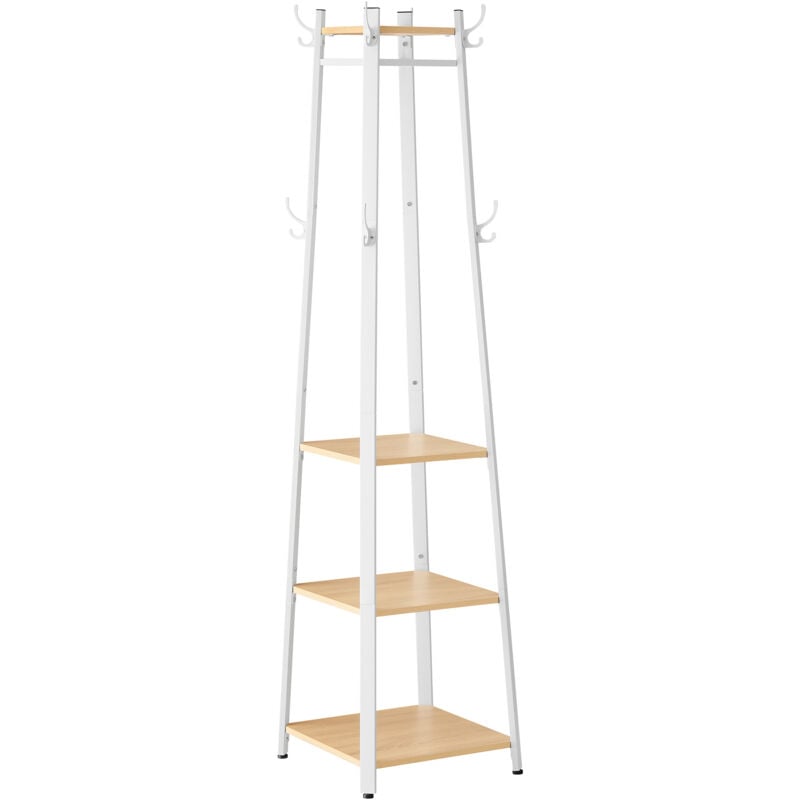 Vasagle - Porte-manteau sur Pieds, Vestiaire Entrée, avec 8 Doubles Crochets, 4 Étagères, Tringles, Cadre en Métal, pour Manteaux, Sacs, pour Entrée,