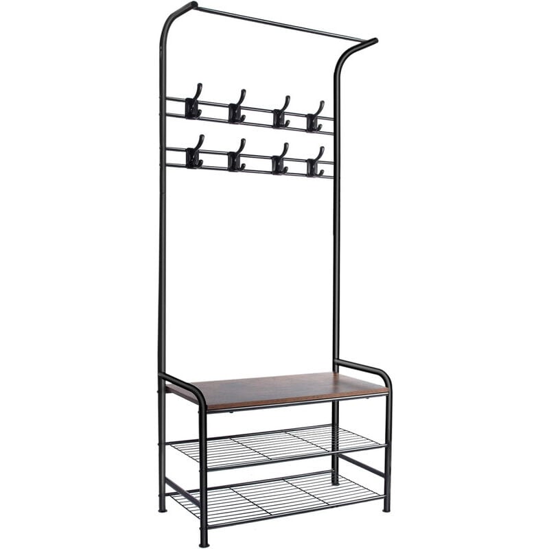 Lunsy - Porte manteau - Vestiaire avec Banc à Chaussures - Style Vintage - 8 Crochets Double - Armature métallique - 60 x 30 x 180cm