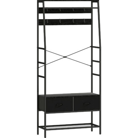 Porte-manteau vestiaire d'entrée multi-rangement KURT noir