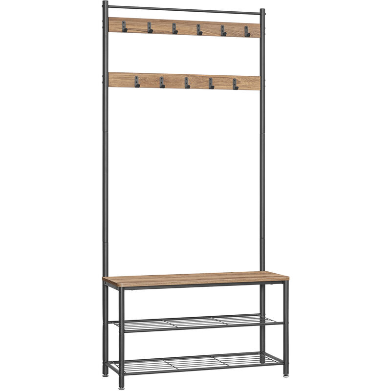 Grand Porte-manteau xl avec Porte-chaussures - Porte-manteau et porte-chaussures -175 cm de haut et 85 cm de large - Couleur Bois de frêne - Acaza