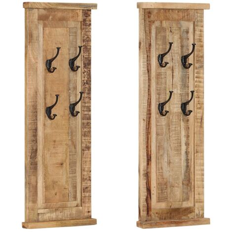Porte-manteaux 2 pcs Bois massif de manguier 38x100 cm