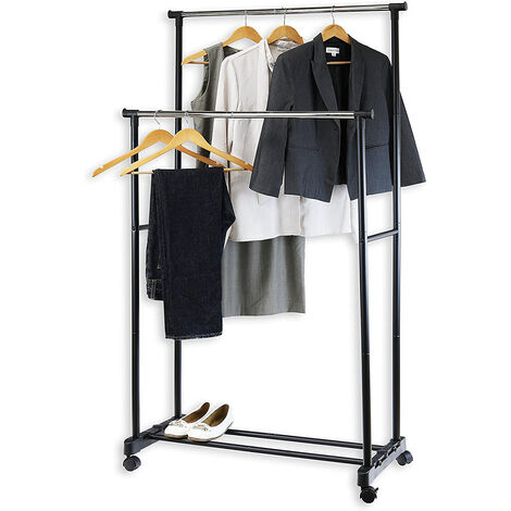 Porte-manteaux avec Double Tringle et Étagère de Rangement, Style Industriel,noir