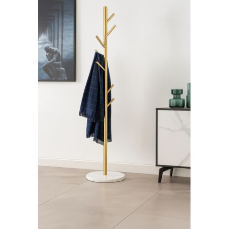 Porte-manteaux Doré base Blanche - 7 crochets - D 38 x H 181 cm - Portemanteaux design - Livraison gratuite