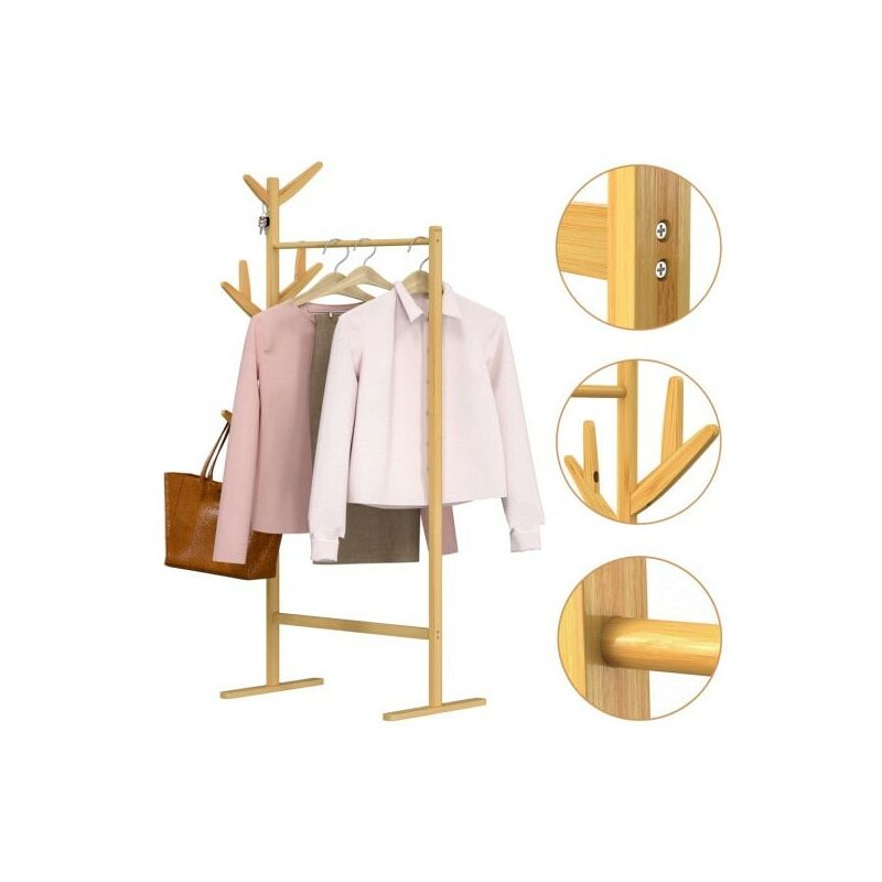 Le Poisson Qui Jardine - Porte manteaux en bambou avec roulettes 1 barre et 8 crochets