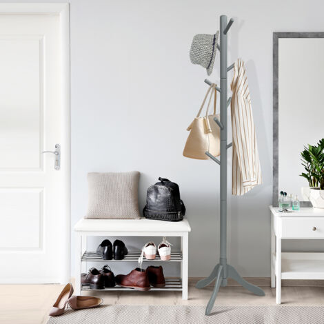 Porte Manteaux en Bois 8 Crochets Portant à Vêtement sur Pied Hauteur Réglable 100/138/175cm Porte-Manteau pour Entrée Chambre Dortoir Appartement Gris DESIGN IN