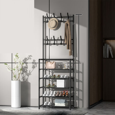 Porte-manteaux metallique moderne de 5 niveaux Noir pour chambre dressing avec niches et patères ajustables pour optimiser le rangement durable 60 cm