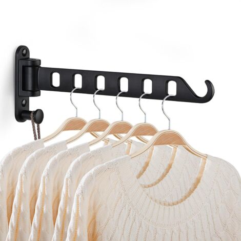 Porte-manteaux murale pliable avec crochet tournant de 180°, à utiliser sur balcon, salle de lavage ou salle de bain (couleur noire, 1 paquet)