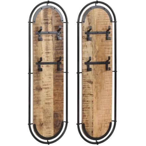 Porte-manteaux muraux 4 crochets 2pcs bois massif manguier brut vidaXL