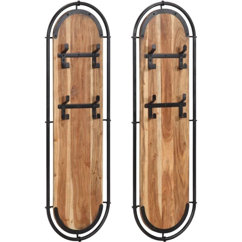 vidaXL Porte-manteaux muraux et 4 crochets 2 pcs bois massif d'acacia