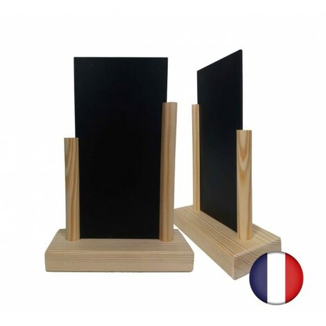 Porte menu de table en bois brut avec ardoise de dimensions 20 x 10 cm - Lot de 2 - Fabrication française - Brut