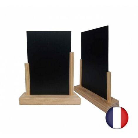 Porte menu de table en bois brut avec ardoise format A5 - Lot de 2 - Fabrication française - Brut