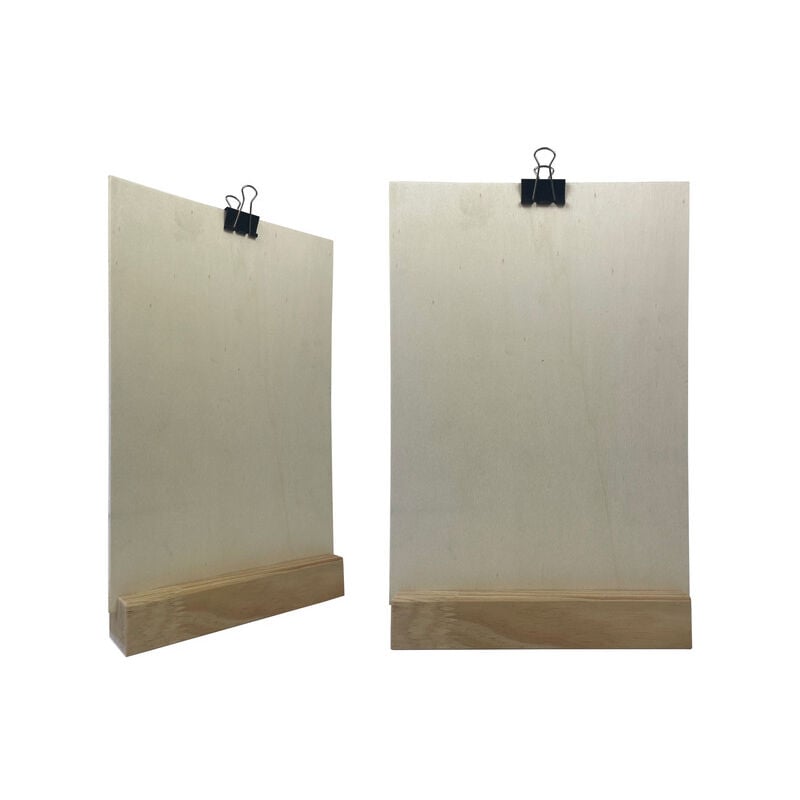 Porte menu de table en bois brut dimensions 21x3,6x3,6 cm avec porte document A4 - Lot de 2