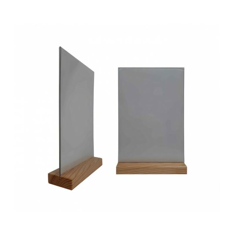 Porte menu de table en bois couleur pin naturel dimensions 21 x 6,5 x 2,4 cm avec plexi A4 - Lot de 2