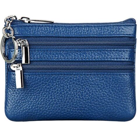 Porte-monnaie court en cuir avec porte-clés (bleu),