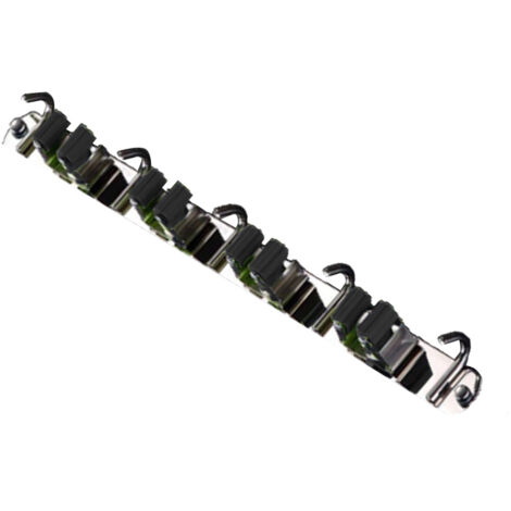 Porte-mop et porte-balai mural sans perforation avec 4 clips et 5 crochets en acier inoxydable noir pour l'organisation de la maison