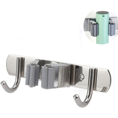 [Porte-mops mural] Organisateur mural pour mops 304 inox brosses bâtons outils garage cuisine salle de bain (16x3cm argent 164g)