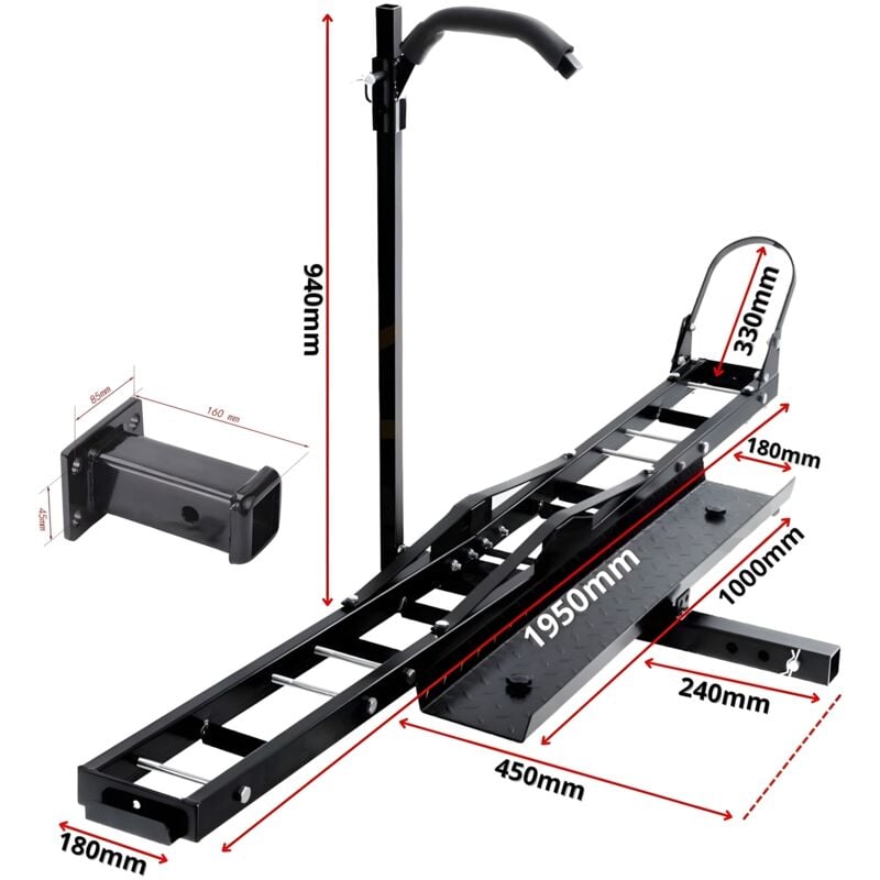 Porte-Moto Attelage Scooter avec Rampe de chargement 227kg + Adaptateur carré 2''