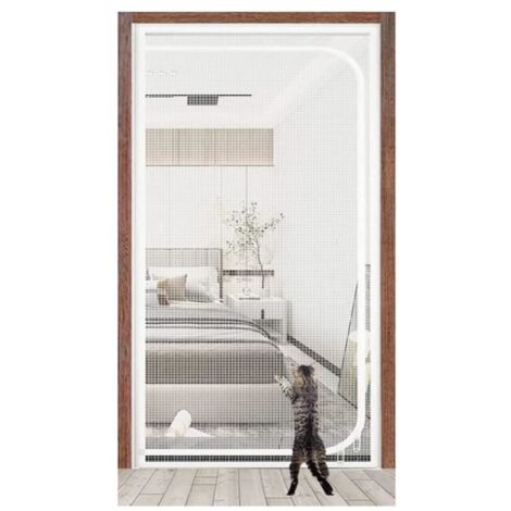 Porte Moustiquaire à Fermeture Éclair 95 × 210 cm pour Chat (Couleur : Blanc, Taille : 100x210 cm)