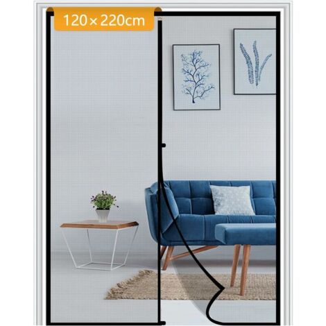 Porte moustiquaire en fibre de verre 120 x 220 cm – Maille ultra fine – Fermeture magnétique – Anti-insectes et anti-poussière