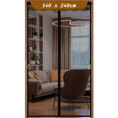 [Porte Moustiquaire Magnétique] Rideau en Maille avec Fermeture Automatique, Modèle 140x240 cm en Noir, Matériau Haute Qualité pour Ventilation Optimale