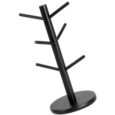 Porte-mugs en forme d'arbre avec 6 crochets en bois composite multifonctionnel pour cuisine noir - Organisation et gain de place