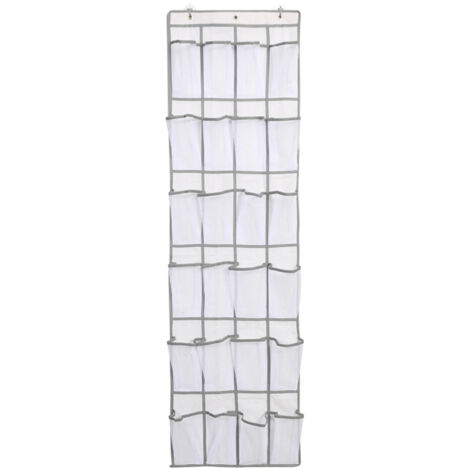 Porte-organisateur pour Chaussures Mano, 24 Cases Sur Porte, Textile Non-tissé et Mesh Nylon, Blanc, 168x48cm