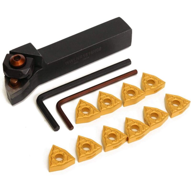 Porte-outil de Tournage de Tour à Plaquettes Indexables 16X100mm avec 10 Plaquettes WWLNR1616H08 & WNMG0804 Plaquettes 111100