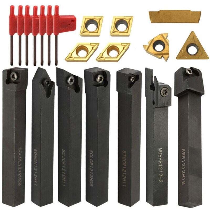 Porte-Outil De Tournage Tonchean Tournage en Carbure 21Pcs 12mm en carbone avec clés pour Outil de Tour