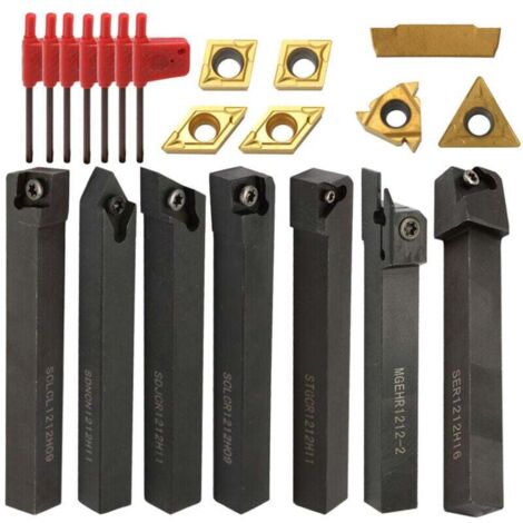 Porte-Outil De Tournage TONCHEAN Tournage en Carbure 21Pcs 12mm en carbone avec clés pour Outil de Tour