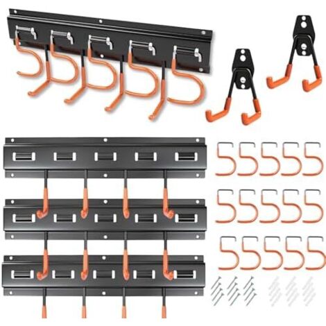 Porte-Outil Mural 4 x 40.6cm (16") Panneaux Métalliques Noir Garage Jardin Rangement 20 Crochets S 2 J Antidérapants Antirouille Support 120kg -