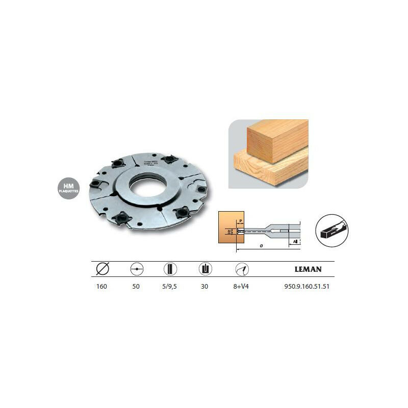 Leman - Porte-outils à rainer extensible 160x50x5/9,5 z8+V4 - 950.9.160.51.51