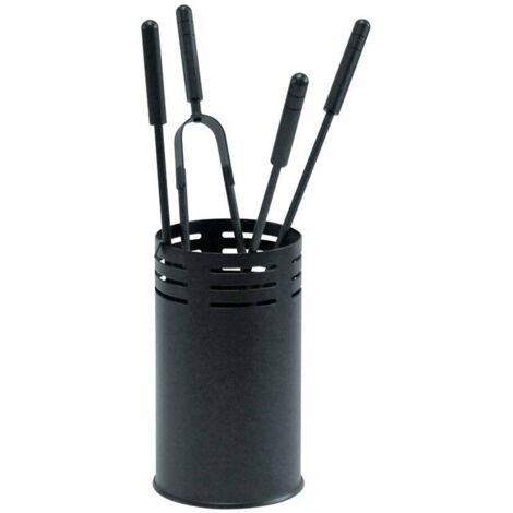 Porte-outils cheminée acier noir avec 4 accessoires h.62 diamètre 16 cm.  Made in Italy