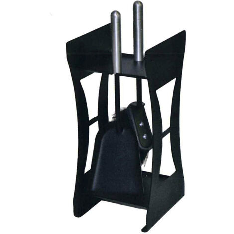 Porte-outils cheminée acier noir manche aluminium 2 accessoires h. 40 cm. l. 17 x 18 cm. Made in Italy