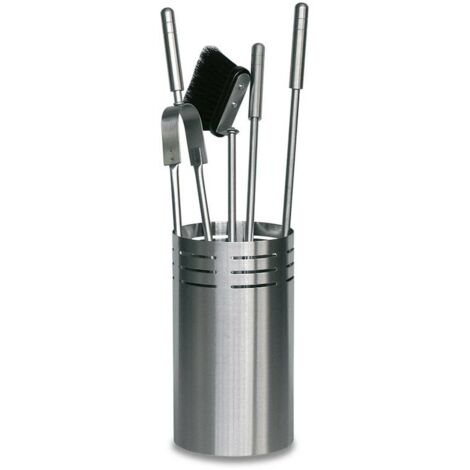 Porte-outils cheminée inox 4 accessoires h.62 d. 16 cm. Made in Italy