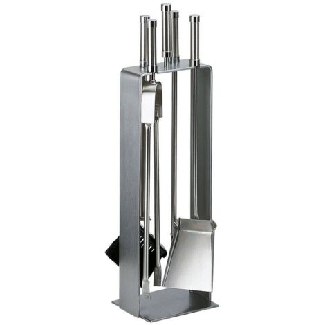 Porte-outils cheminée inox rectangulaire 4 accessoires h.66 base 16 x 18 cm. finitions chrome.  Made in Italy