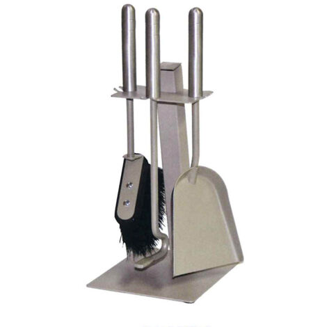 Porte-outils cheminée mini acier tourterelle sable avec 3 accessoires h. 39 l. 16 x 18 cm.  Made in Italy