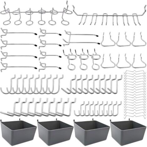 Porte-outils de Crochets pour Panneaux Perforés avec Bacs, Verrous à Chevilles, Organiser Divers Outils, 80 pièces Silber-80 -