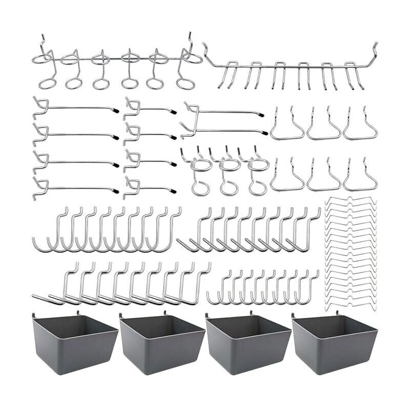 Ensoleille - Porte-outils de Crochets pour Panneaux Perforés avec Bacs, Verrous à Chevilles, pour Organiser Divers Outils, 80 pièces