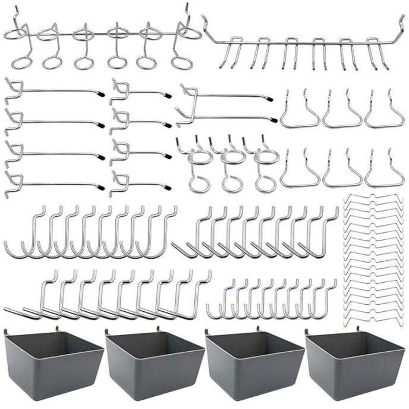 Porte-outils de Crochets pour Panneaux Perforés avec Bacs, Verrous à Chevilles, pour Organiser Divers Outils, 80 pièces
